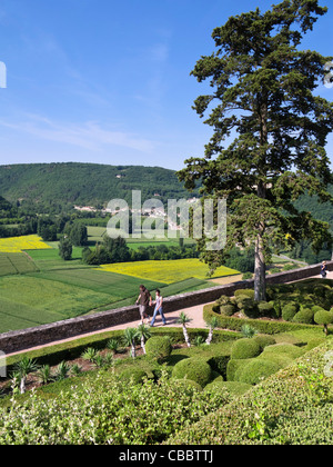 Blick über das Flusstal der Dordogne von Marqueyssac Gardens, Dordogne, Frankreich Stockfoto