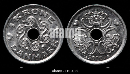 1 Krone-Münze, Dänemark, 2000 Stockfoto