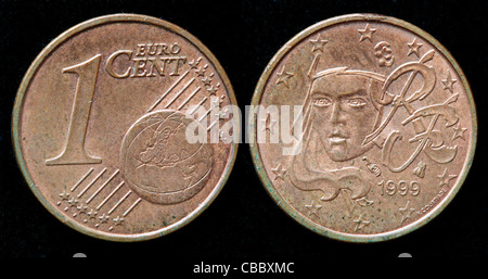 1-Cent-Euro-Münze, Frankreich, 1999 Stockfoto