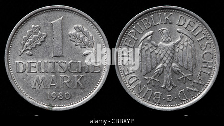 1 DM Münze, Bundesrepublik Deutschland, 1980 Stockfoto