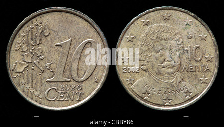 10 Euro-Cent-Münze, Griechenland, 2002 Stockfoto