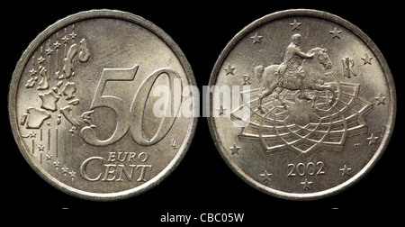 50 Euro-Cent-Münze, Italien, 2002 Stockfoto