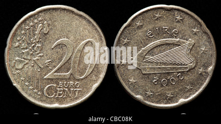 20 Euro-Cent-Münze, Irland, 2002 Stockfoto