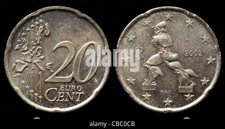 20 Euro-Cent-Münze, Italien, 2002 Stockfoto