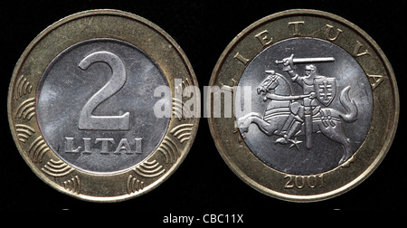 2 Litai Münze, Litauen, 2001 Stockfoto