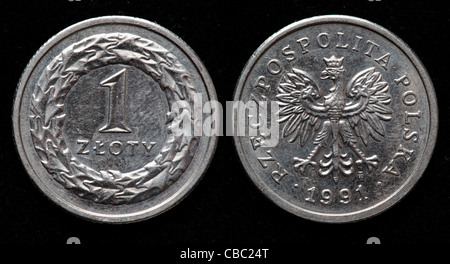 1 Zloty Münze, Polen, 1991 Stockfoto