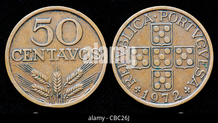 50 Centavos Münze, Portugal, 1972 Stockfoto