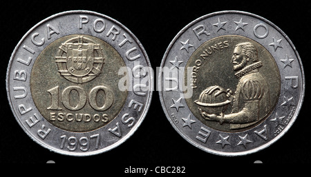 100 Escudos Münze, Portugal, 1997 Stockfoto