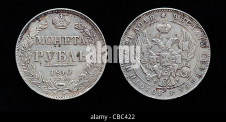 1 Rubel Silbermünze, Russland, 1840 Stockfoto