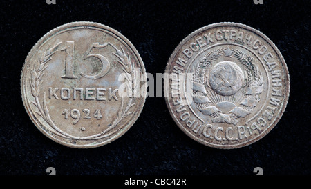 15 Kopeken Silber Münze, Russland, 1924 Stockfoto