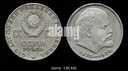 1 Rubel Münze, Centennial der Lenin Geburt, Russland, 1970 Stockfoto