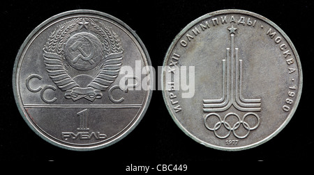 1 Rubel Münze, Olympischen Spiele 1980, Russland, 1977 Stockfoto