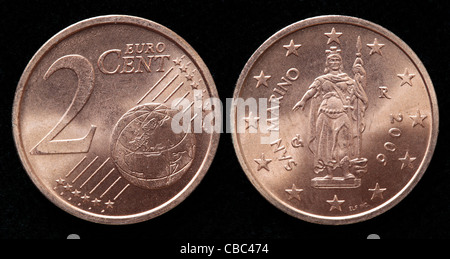 2 Euro-Cent-Münze, San Marino, 2006 Stockfoto