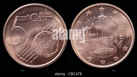 5 Euro-Cent-Münze, San Marino, 2006 Stockfoto