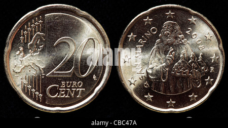 20 Euro-Cent-Münze, San Marino, 2008 Stockfoto