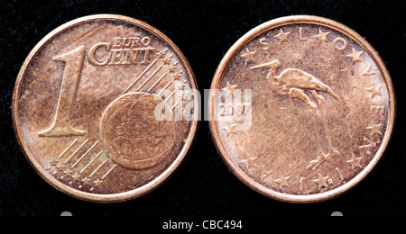 1 Euro-Cent-Münze, Slowenien, 2007 Stockfoto