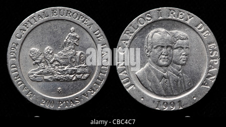 200 Peseten-Münze, Spanien, 1991 Stockfoto