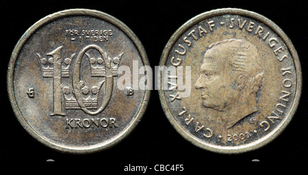 10 Kronen Münze, Schweden, 2001 Stockfoto