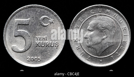 5 neue Kurus Münze, Türkei, 2005 Stockfoto