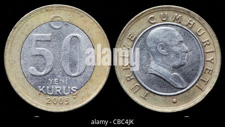 50 neue Kurus Münze, Türkei, 2005 Stockfoto