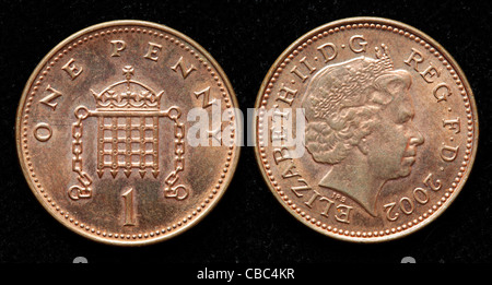 1 Cent Münze, UK, 2002 Stockfoto