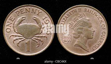 1 Cent Münze, Vogtei Guernsey, 1986 Stockfoto