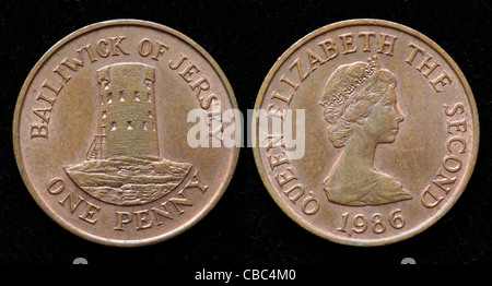 1 Cent Münze, Vogtei Jersey, 1986 Stockfoto