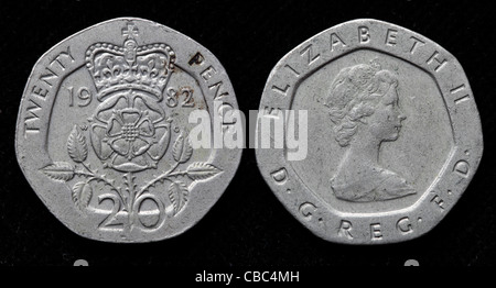 20 Cent Münze, UK, 1982 Stockfoto