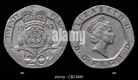 20 Cent Münze, UK, 1993 Stockfoto