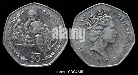 50 Cent Münze, Isle Of Man, 1997 Stockfoto