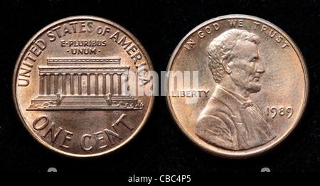 1-Cent-Münze, USA, 1989 Stockfoto