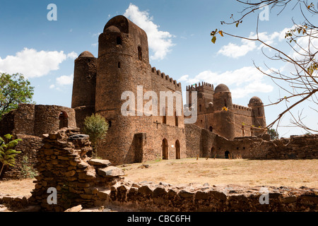 Anzeigen der Palast Iyasu ich und Fasiladas Palast in die königliche Gehege, Gonder, Nord-Äthiopien, Afrika. Stockfoto