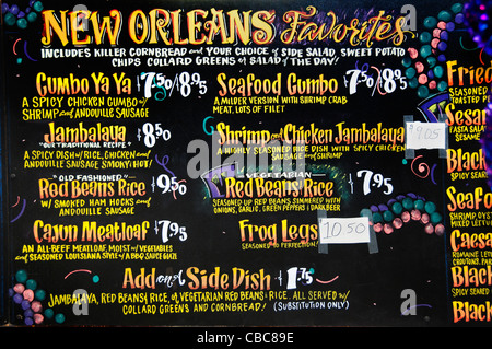 New Orleans Menü südlichem Flair Restaurant Cajun Shrimp Chicken Jambalaya Seafood Gumbo Vereinigte Staaten Stockfoto