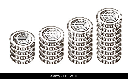 Treppen von Euro-Münzen BW Stockfoto