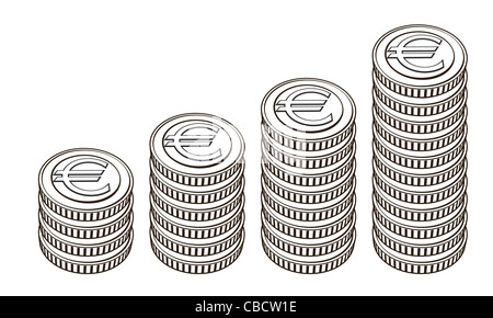 Treppen von Euro-Münzen BW Stockfoto