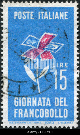 Italien - ca. 1963: Eine Briefmarke gedruckt in Italien, zeigt eine stilisierte Blume von Briefmarken, ca. 1963 Stockfoto