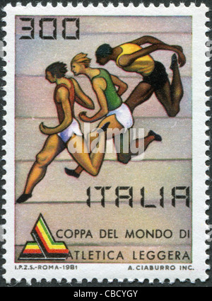 Italien - ca. 1981: Widmet sich der Leichtathletik WM, zeigt die Läufer eine Briefmarke gedruckt in Italien, Stockfoto