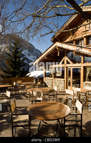 Im Freien Sitzgelegenheiten Mountain Resort Restaurant Stockfoto