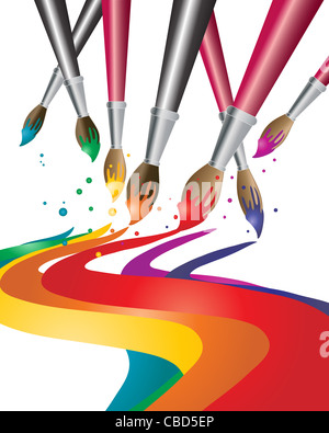 zur Veranschaulichung der Künstler Pinsel mit bunten Farben Stockfoto