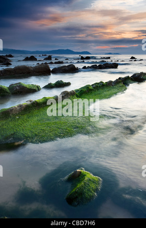 Stilles Wasser auf felsigen Strand Stockfoto