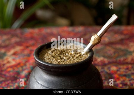 Yerba Mate in matero Stockfoto