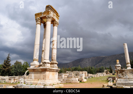 Alten umayyadischen Stadt Anjar. In der Frühzeit der muslimischen Herrschaft c. AD 705-15 mit hellenistisch-römischen Funktionen gebaut. Bekaa-Ebene, Libanon. Stockfoto