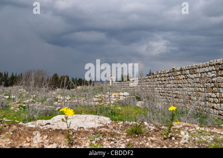 Alten umayyadischen Stadt Anjar. In der Frühzeit der muslimischen Herrschaft c. AD 705-15 mit hellenistisch-römischen Funktionen gebaut. Bekaa-Ebene, Libanon. Stockfoto