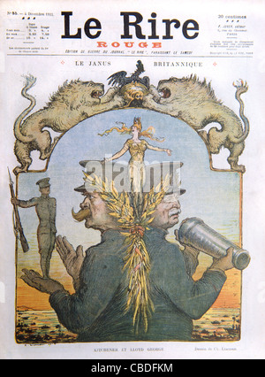 Die britische Janus. Lord Kitchener & Lloyd George. Krieg-Ausgabe des französischen Satiremagazins "Le Rire", Juni 1915. Ersten Weltkrieg Stockfoto