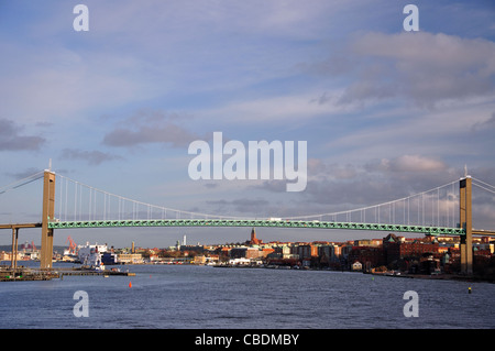 Blick auf Stadt und Älvsborgs Brücke aus Göteborg Hafen, Göteborg, Västergötland & Bohuslän Provinz, Königreich Schweden Stockfoto