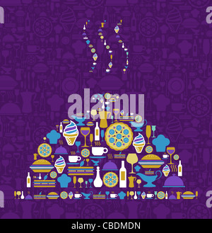 Fach-Form mit Gourmet-Iconset auf violettem Hintergrund gemacht. Vektor-Datei zur Verfügung. Stockfoto