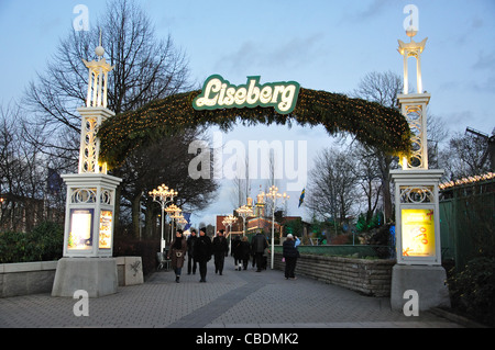 Ortseingangsschild, Liseberg Christmas Market, Göteborg, Västergötland & Bohuslän Provinz, Königreich Schweden Stockfoto