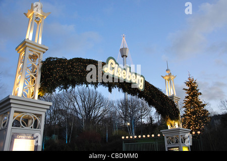 Ortseingangsschild, Liseberg Christmas Market, Göteborg, Västergötland & Bohuslän Provinz, Königreich Schweden Stockfoto