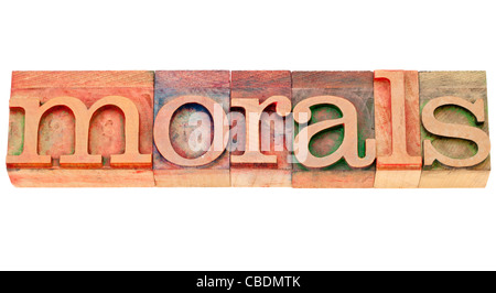 Ethik - Moral - Konzept isolierten Wort in Vintage Holz Buchdruck Typ Stockfoto