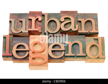 urban Legend - isolierte Phrase im Vintage Holz Buchdruck Druckstöcke Stockfoto